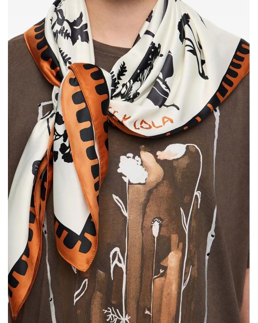 Bimba Y Lola Black Floral-Print Scarf