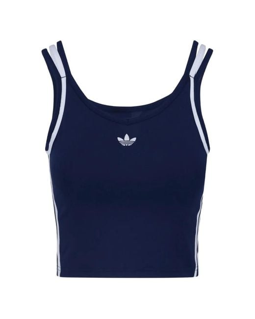Adidas Blue Logo-Print Cropped Tank Top