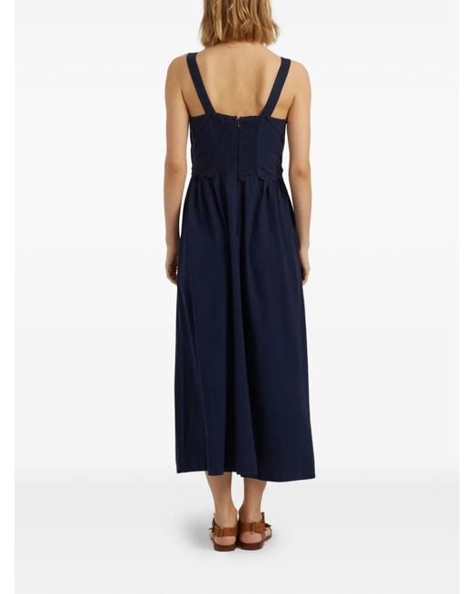 Chinti & Parker Blue Broderie-Floral Midi Dress