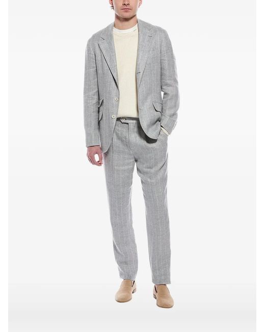 Brunello Cucinelli Gray Pinstriped Linen-Blend Blazer for men