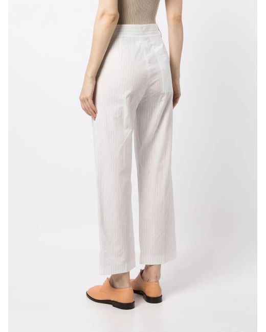 MM6 by Maison Margiela White Pinstripe Cropped Trousers