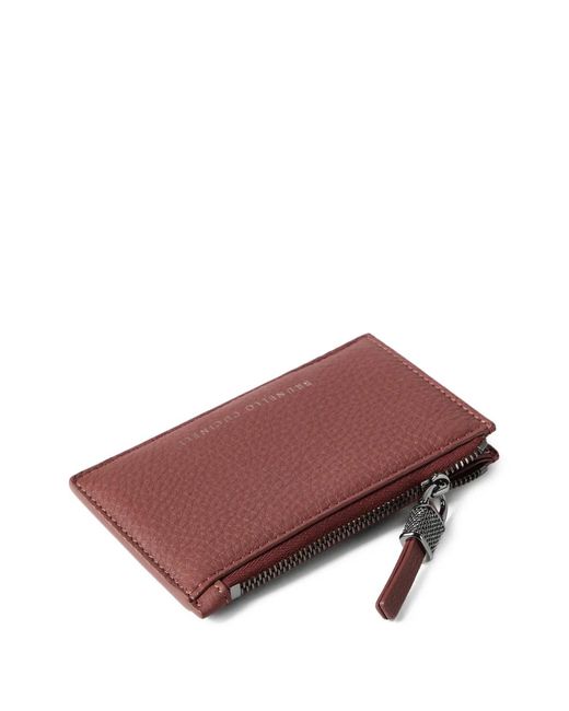Brunello Cucinelli Red Logo Leather Card Holder