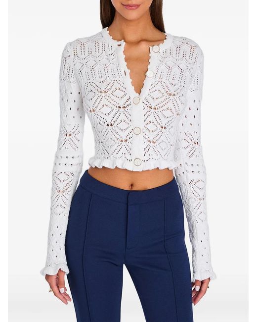 retroféte White Giuliana Ruffled Pointelle-Knit Cardigan
