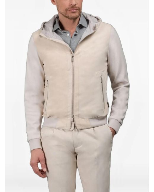 Moorer Natural Cascella-Urm Hooded Zip Suede Jacket for men