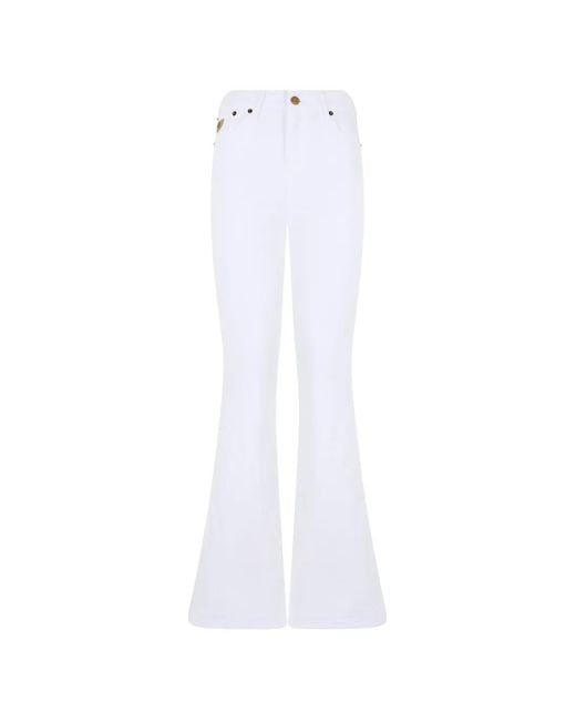 Lois White Logo-Patch Flared Jeans