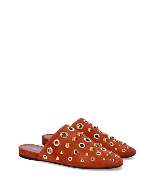 Premiata Brown Eyelet Stud Flat Mules