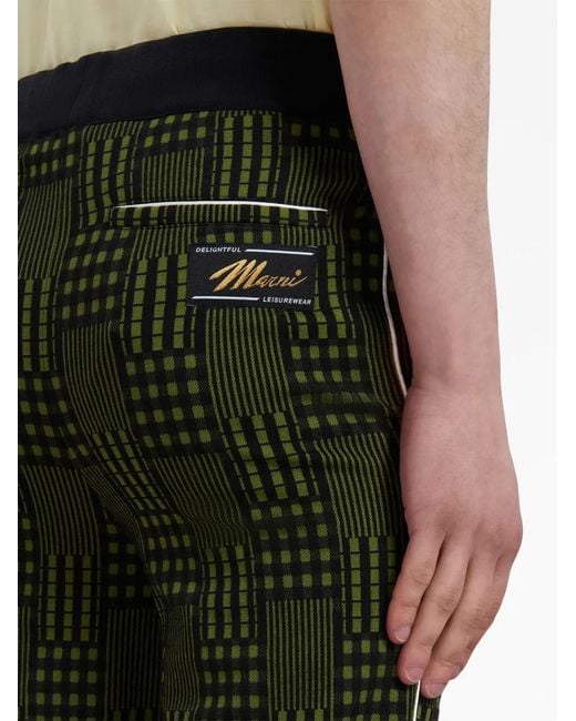 Marni Green Checked Jersey Flared Trousers for men