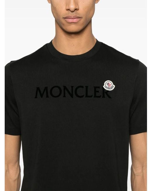 Moncler Black Flocked-Logo Cotton T-Shirt for men