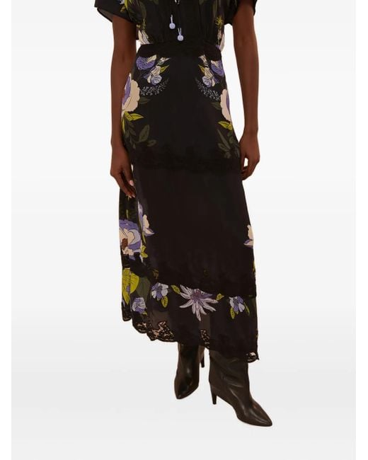 Vestido con estampado floral y ribete de encaje Farm Rio de color Black