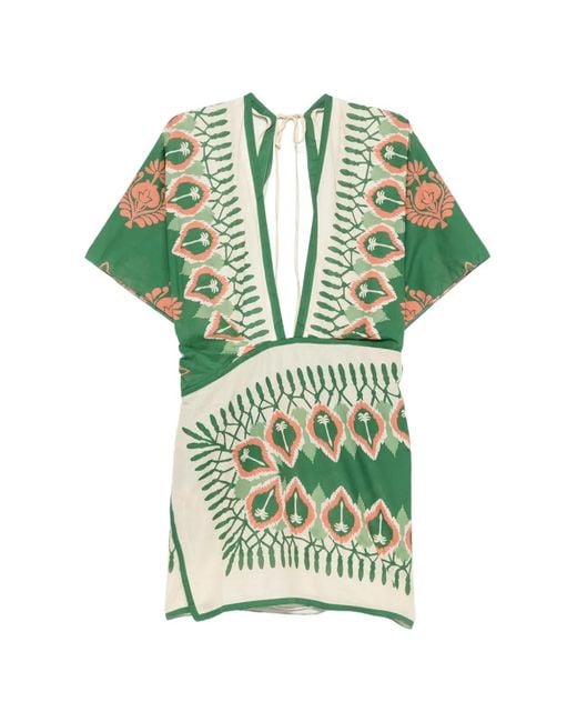 Johanna Ortiz Green Inundada De Color Printed Mini Dress
