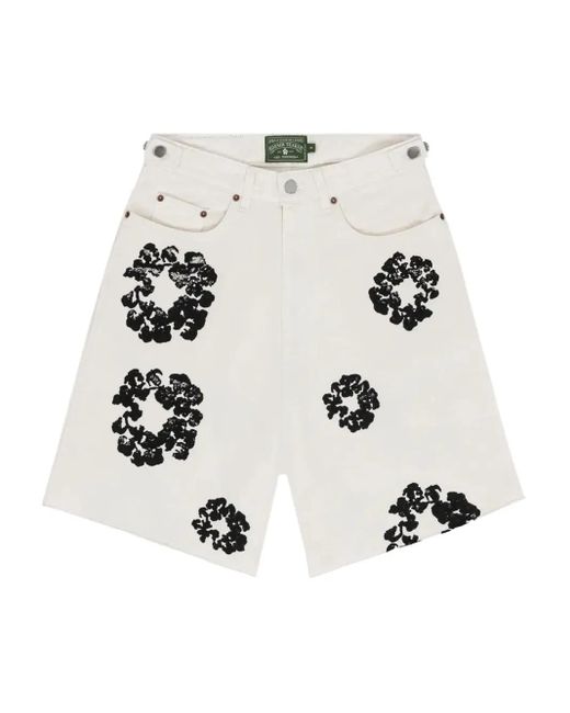 DENIM TEARS White Wreath-Print Denim Shorts for men