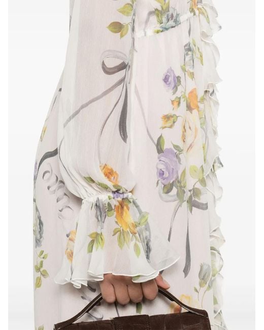 Blumarine White Maxikleid Mit Blumen-Print