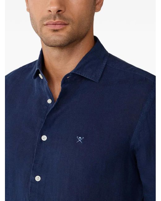Hackett Blue Logo-Embroidered Linen Shirt for men