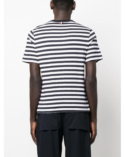 Thom Browne Blue Striped Cotton T-shirt - Men's - Linen/flax/elastane for men
