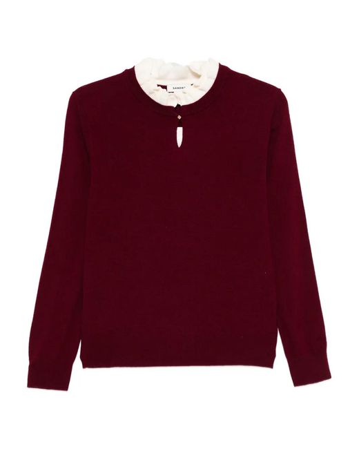 Sandro Red Ruffled-Collar Sweater