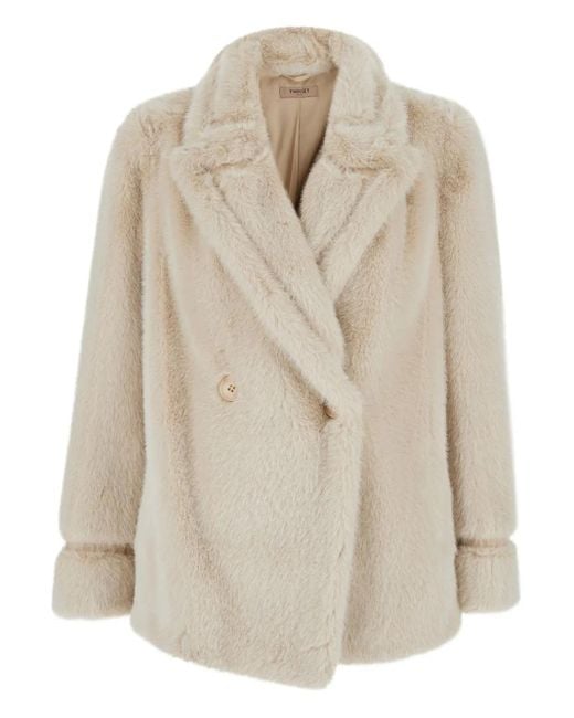 Twinset エコファー ダブルコート Natural
