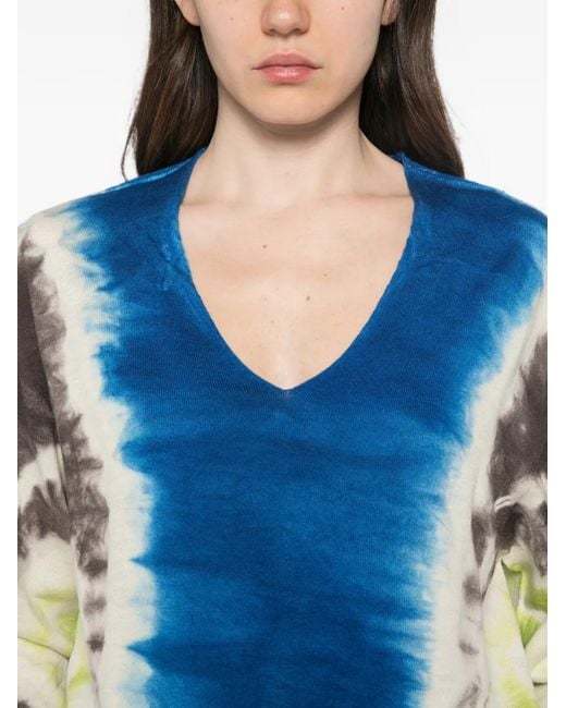 Liviana Conti Blue Tie-Dye V-Neck Sweater