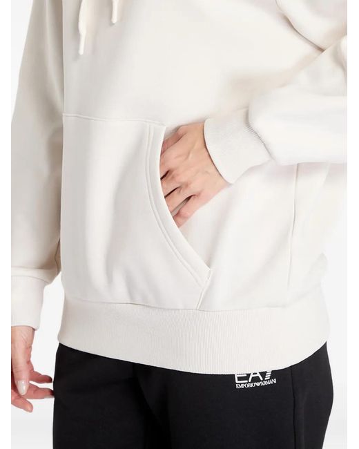 EA7 White Logo-Print Drawstring Cotton Hoodie