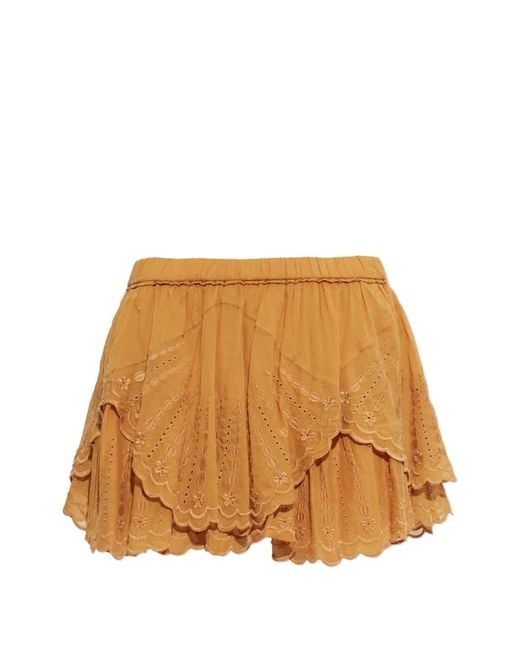 Isabel Marant Natural Layale Broderie-Anglaise Ruffled Skort