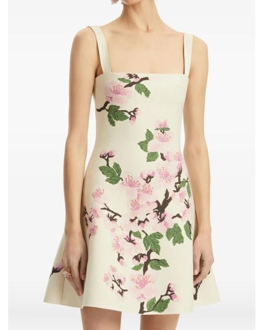 Oscar de la Renta White Floral-Jacquard Dress