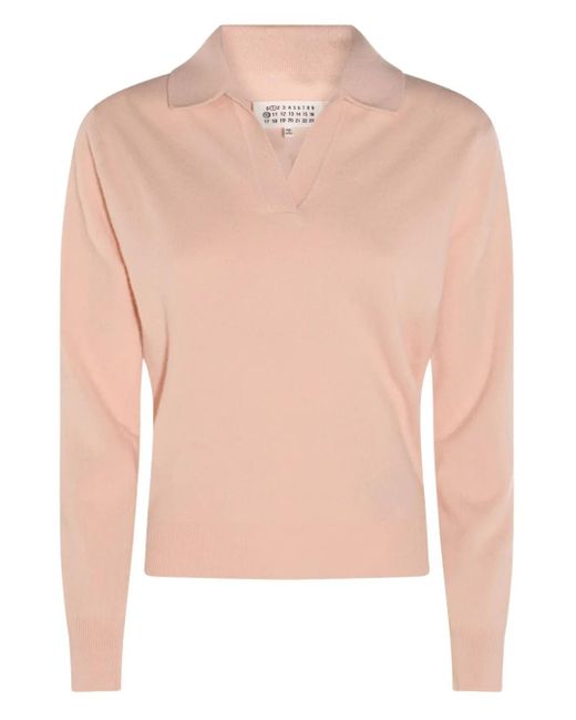 Maison Margiela Pink Wool V-Neck Sweater