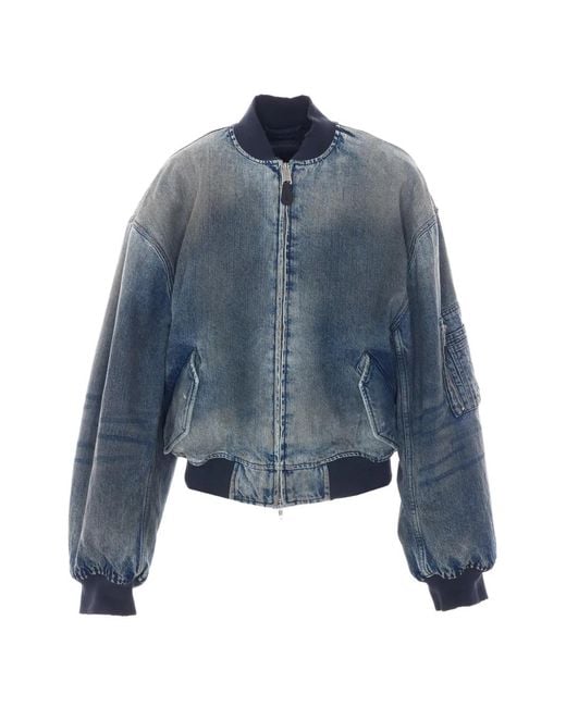 Balenciaga Blue Faded-Effect Bomber Jacket for men