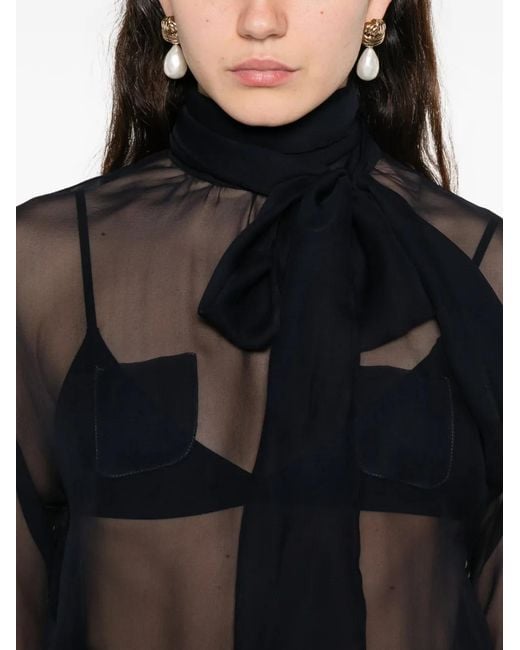 N°21 Blue Ruffled-Hem Pocket-Detail Blouse