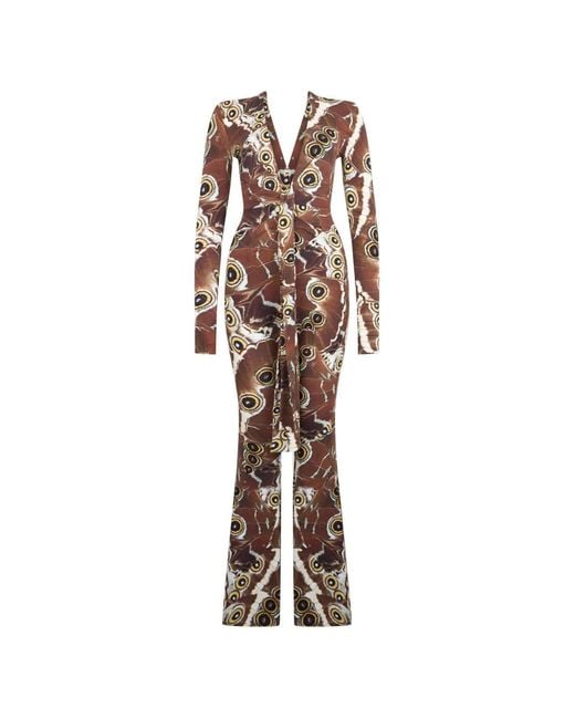 Roberto Cavalli White Butterfly-Print Flared-Hem Jumpsuit
