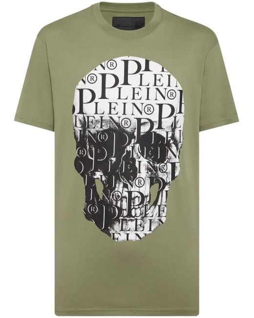 Philipp Plein Green Print Skull T-Shirt for men