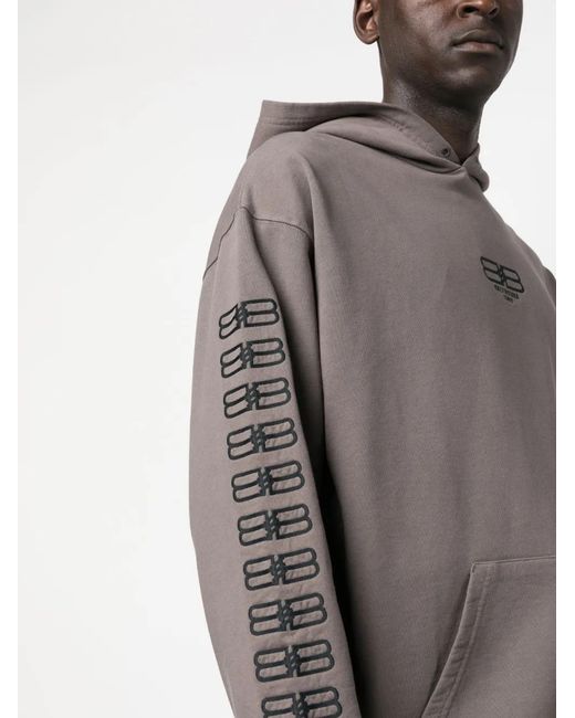 Balenciaga Gray Embroidered-Logo Cotton Hoodie for men