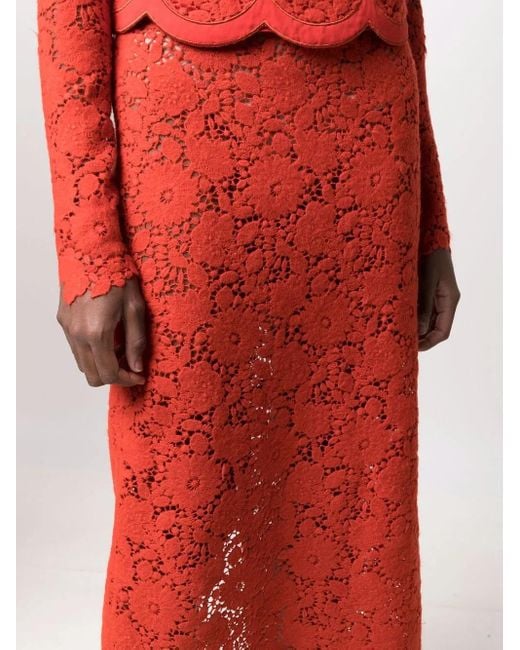Giambattista Valli Red Jupe Taille-Haute À Fleurs Brodées