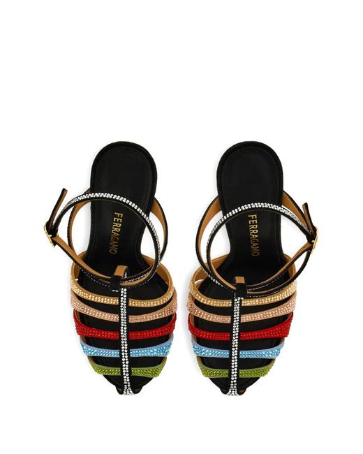 Ferragamo Metallic 90Mm Crystal-Embellished Caged Sandals