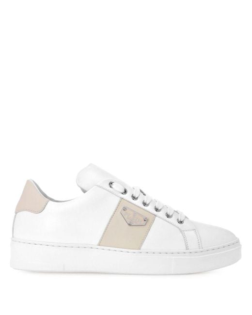 Philipp Plein White Logo-Plaque Leather Sneakers