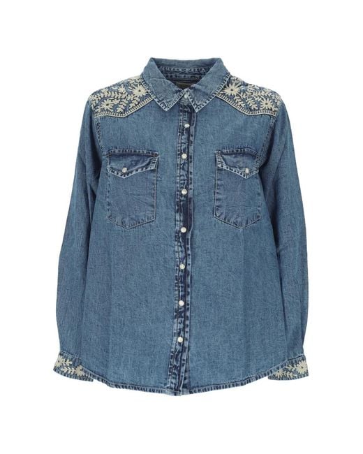 MAISON HOTEL Blue Thelma Floral-Embroidered Shirt