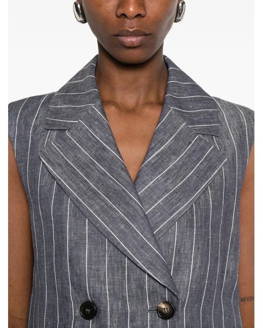 Max Mara Gray Smmballo Pinstripe-Pattern Double-Breasted Suit