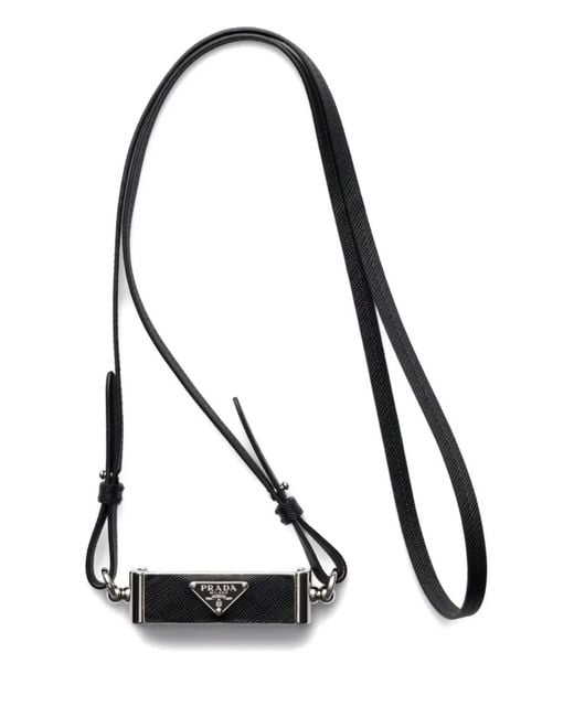 Prada Black Triangle-Logo Leather Smartphone Case