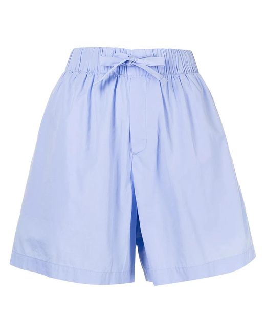 Tekla Blue Wide-Leg Poplin Pyjama Shorts