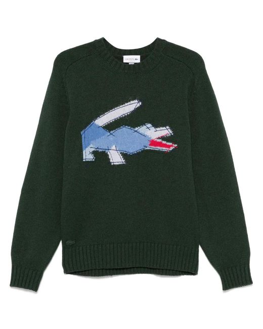 Lacoste Green Crocodile-Pattern Wool Sweater for men