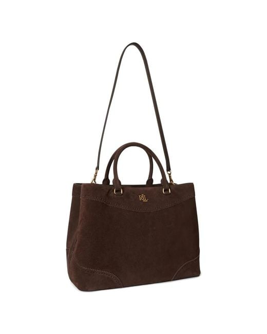Ralph Lauren Brown Large Marcy Perforated Suede Satchel Bag