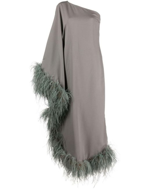 Robe mi-longue bordée de plumes ‎Taller Marmo en coloris Gray