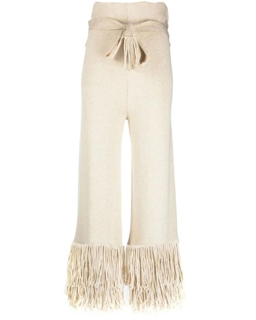 Lukhanyo Mdingi Natural Ribbed-Knit Tassel-Trim Trousers