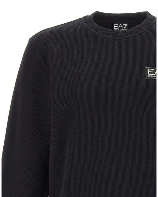 EA7 Blue Logo-Patch Ribbed Sweatshirt for men