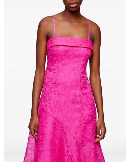 Ganni Pink Robe Mi-Longue À Bretelles Asymétriques