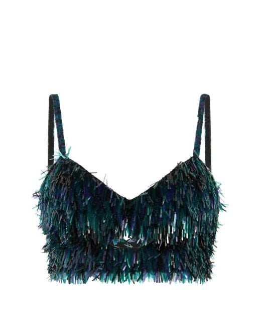 Alberta Ferretti Gray Sequin-Embellished Fringed Top