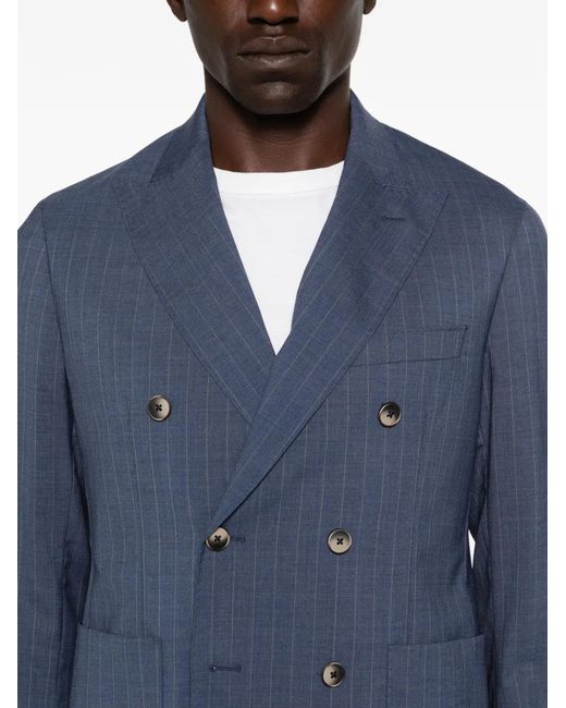 VELA SHOP Blue Pinstripe-Pattern Double-Breasted Suit for men