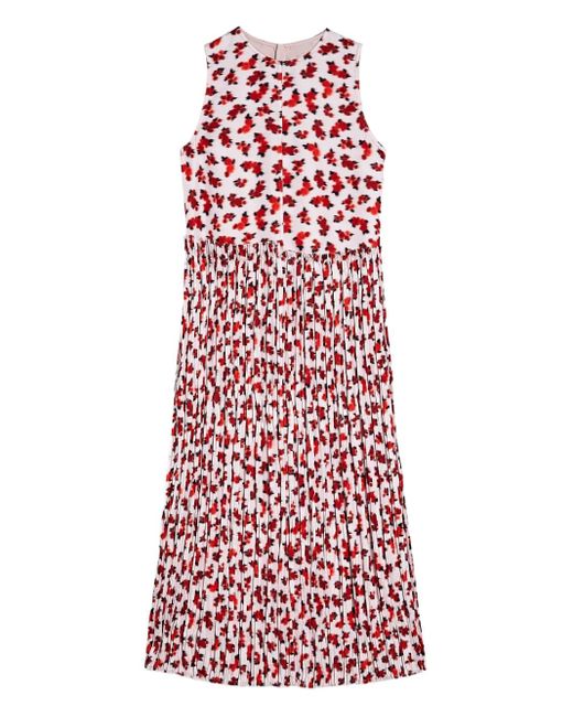 Jil Sander Red Floral Pleated Midi Dress