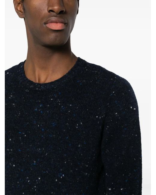 Drumohr Blue Crew-Neck Speckle-Knit Jumper for men