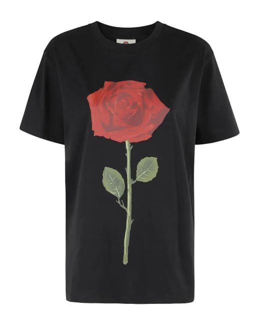 Farm Rio Black Rose-Print Organic Cotton T-Shirt