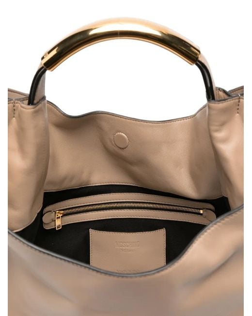 Moschino Natural Handle Me Logo-Plaque Tote Bag