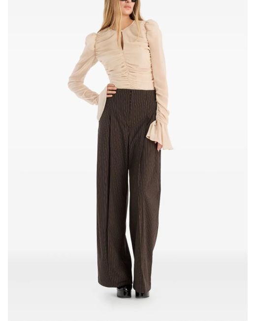 ROTATE BIRGER CHRISTENSEN Brown Pinstripe Wide-Leg Trousers